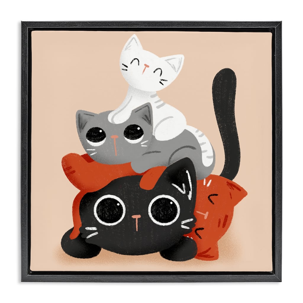 Stupell Stacked Cats Pile Framed Floater Canvas Wall Art Design By Sarah Hickman