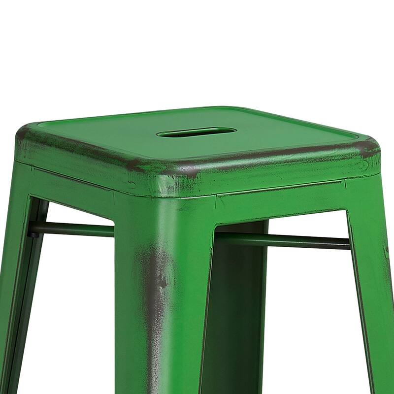 30" High Backless Distressed Metal Indoor-Outdoor Barstool - Patio Chair