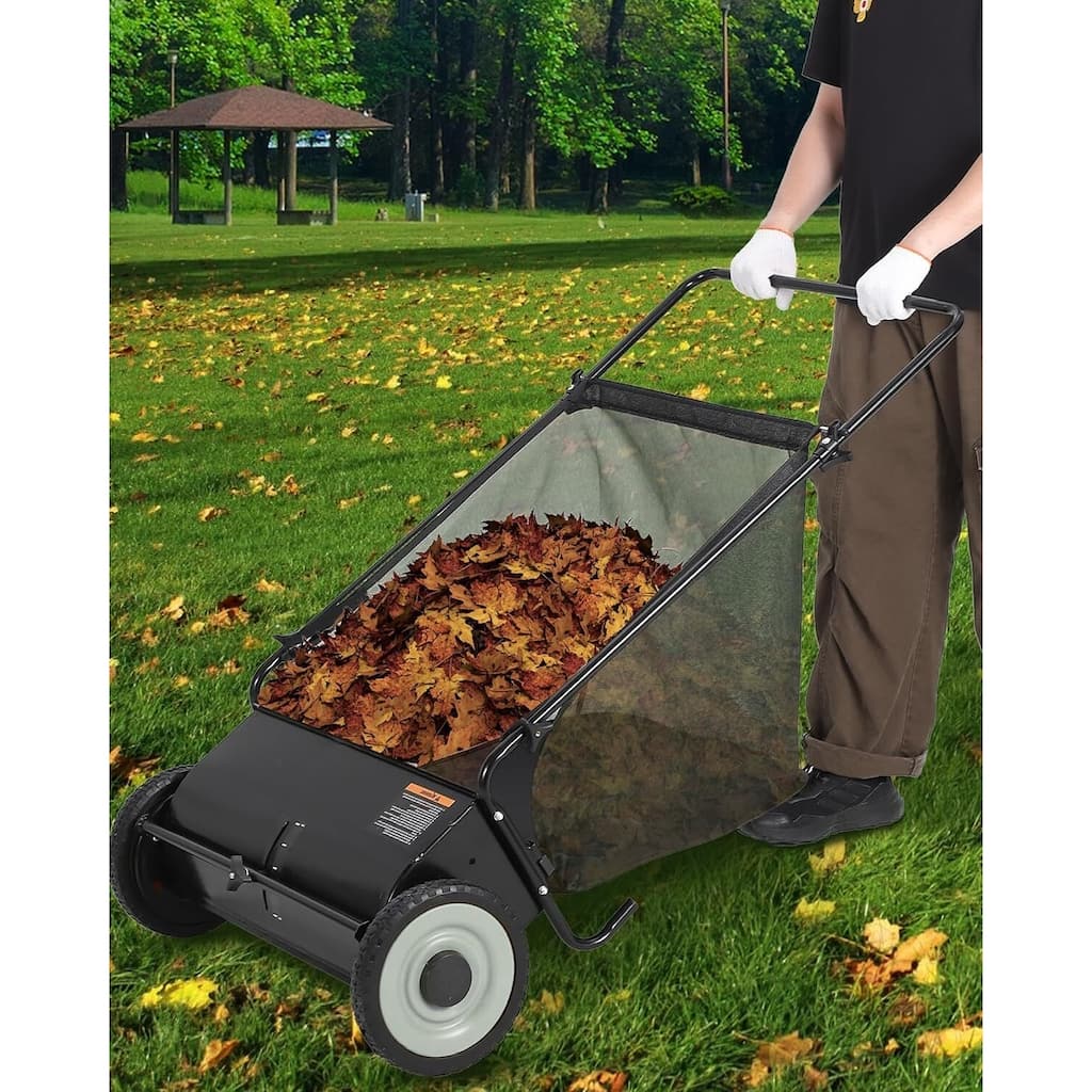 26 in Push Lawn Sweeper for All Terrains 7 cu. ft. Collection Bag 4 Brushes and Adjustable Height