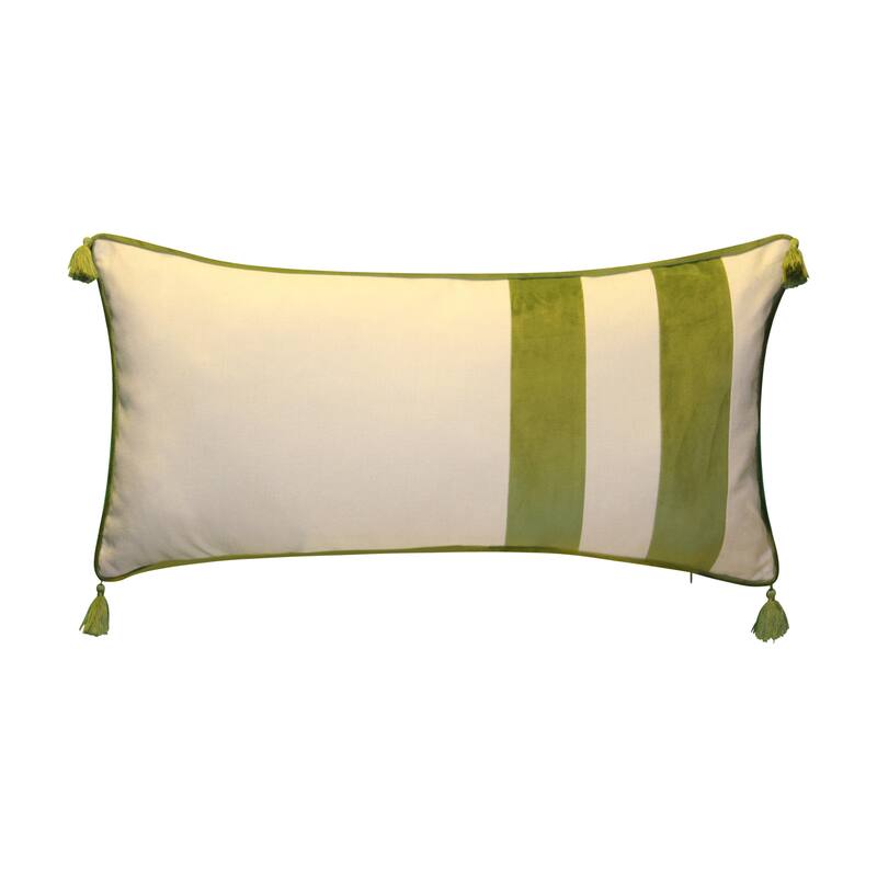 Edie At Home Striped Tassel Faux Linen and Velvet Lumbar Decorative Throw Pillow