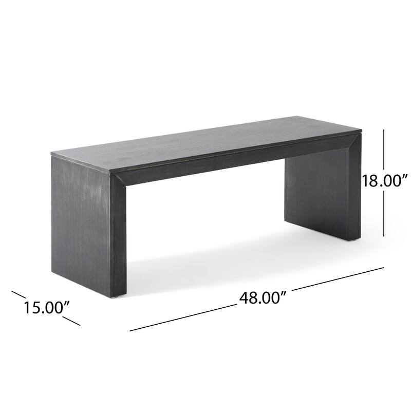 Roomfitters Farmhouse Acacia Wood Dining Bench with Slat Top and Streamlined Legs, Black