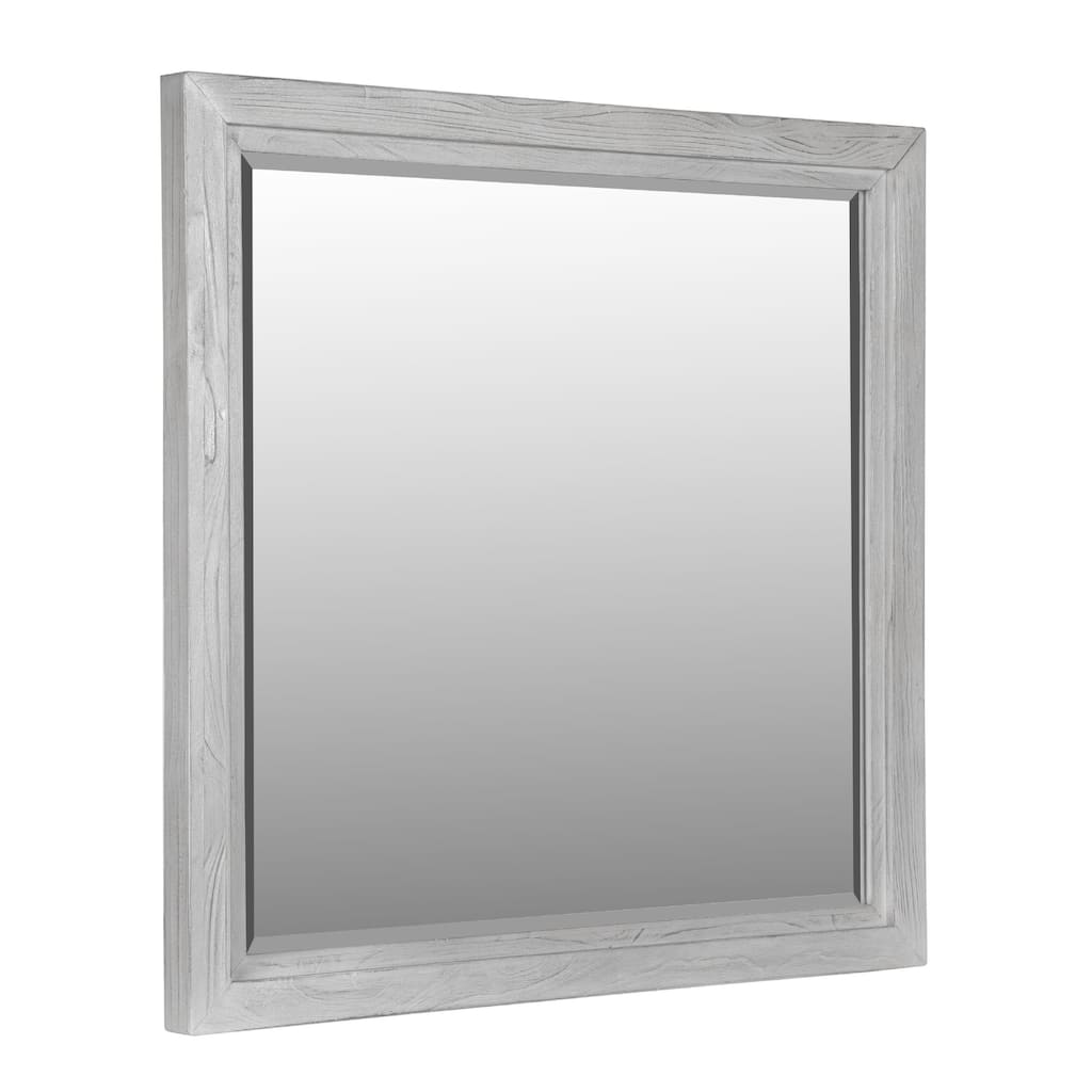 40 Inch Lou Rectangular Mirror, Wood Frame, Grain Details, Washed White