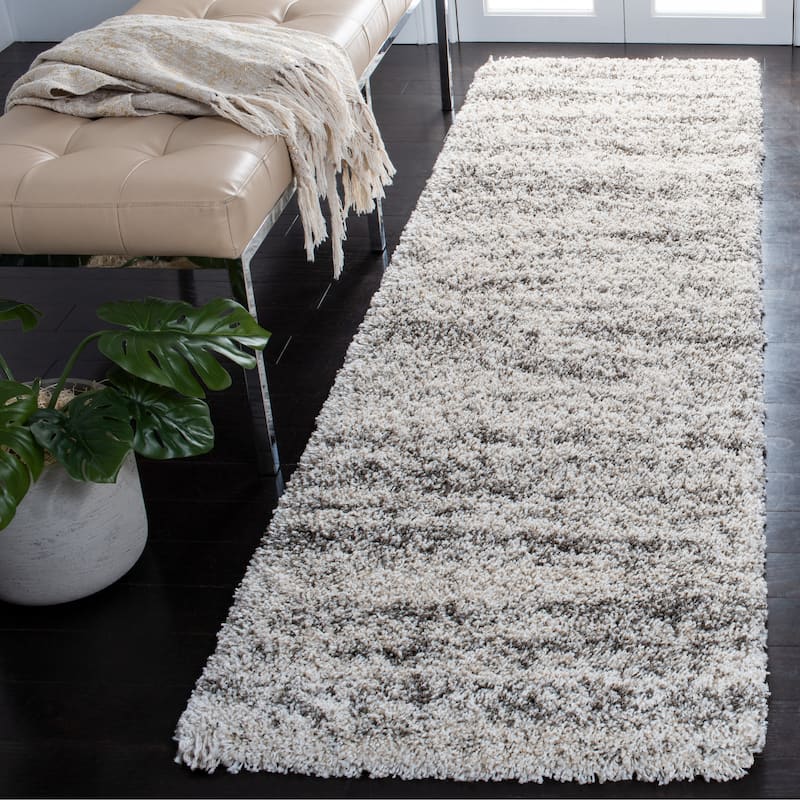 SAFAVIEH Hudson Shag Lulzime Modern Abstract 2-inch Thick Rug - 2'3" x 8' Runner - Ivory/Grey - Runner
