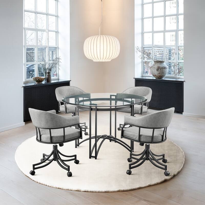 Tibet 48 Inch Glass and Black Iron Round Dining Table