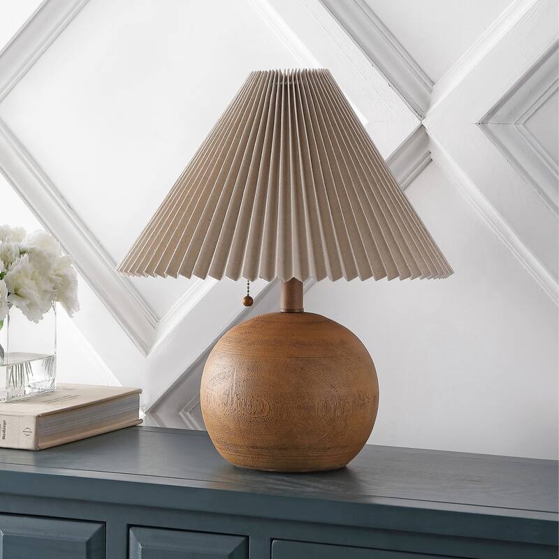 Arvid 17.25" Coastal Scandinavian Resin/Iron Sphere LED Table Lamp with Pleated Shade and Pull Chain, by JONATHAN Y