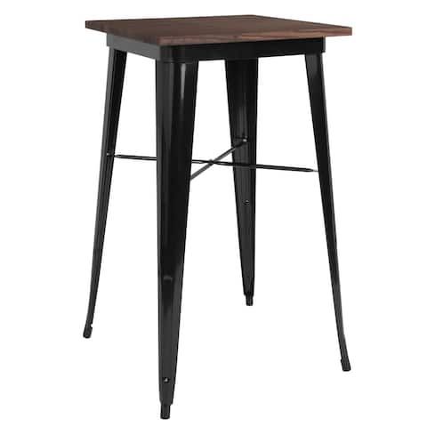 23.5" Square Metal Indoor Bar Height Table with Rustic Wood Top - 23.5"W x 23.5"D x 42"H - 23.5"W x 23.5"D x 42"H