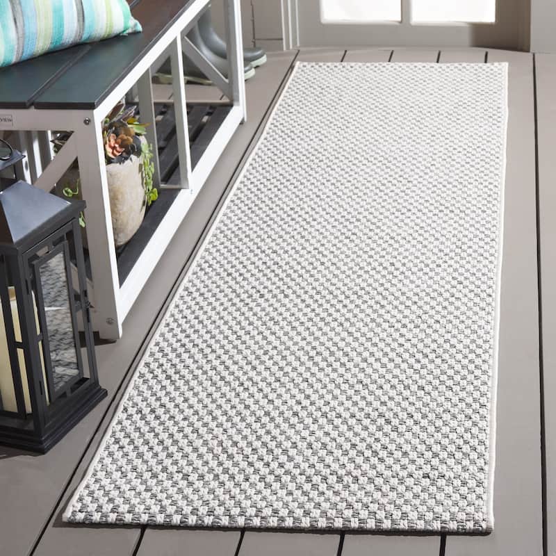 SAFAVIEH Sisal All-Weather Zhanat Transitional Indoor/Outdoor Rug - 2'2" x 11' Runner - Grey/Ivory