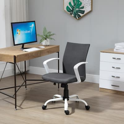 Vinsetto Office Chair Linen Swivel Computer Desk Chair Home Study Task Chair with Wheels, Arm