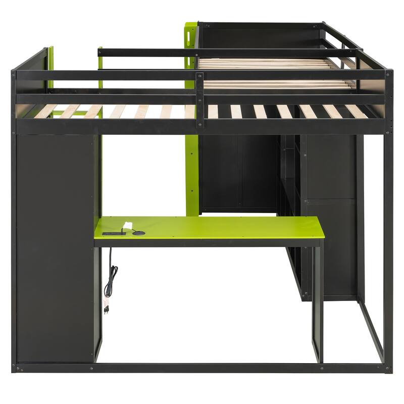 Roomfitters L-Shaped Twin Gaming Bunk Bed with RGB LED Lights, USB Ports and TV Stand