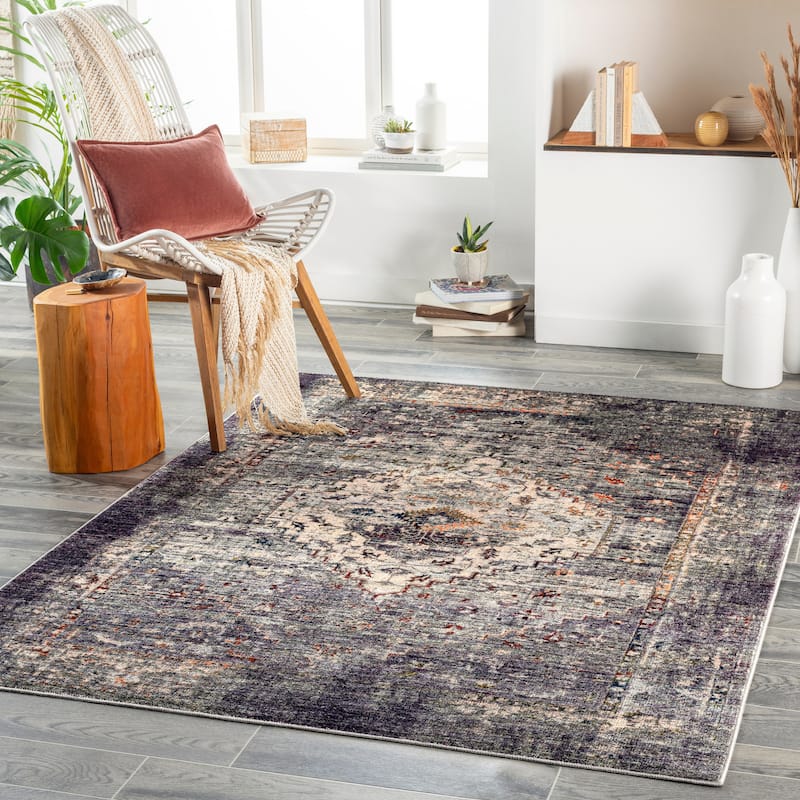 Livabliss Jefferson Vintage Medallion Area Rug - Plum - 2' 7" x 4'