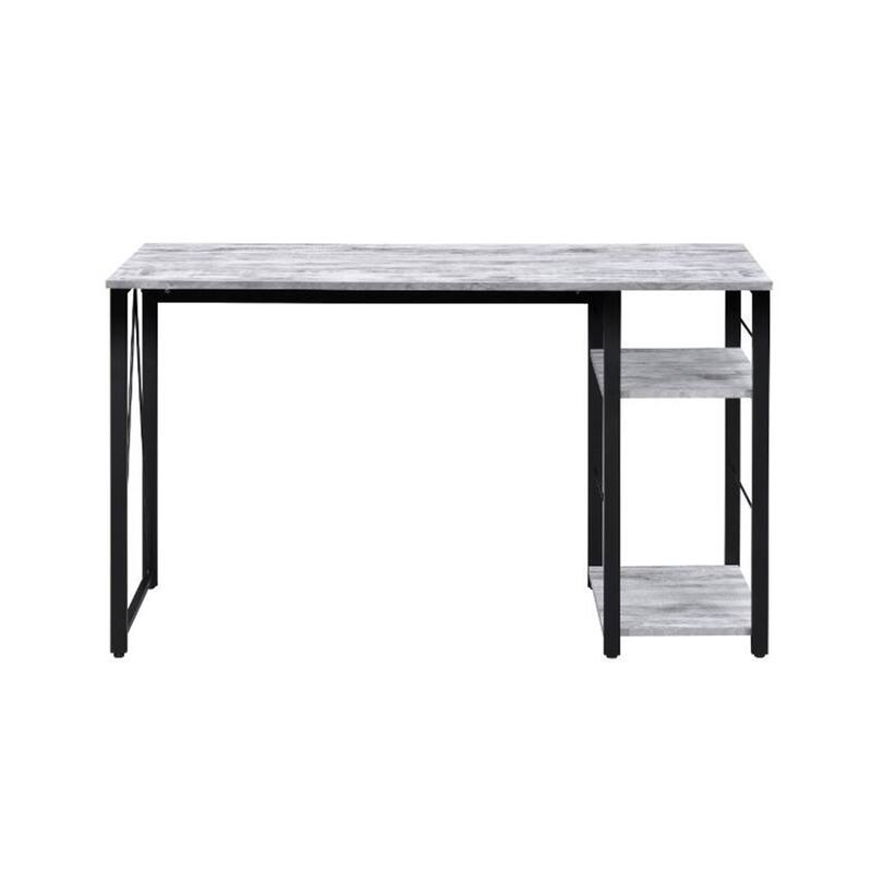 Rectangular Writing Desk with 2 Tier Shelf, Antique White and Black