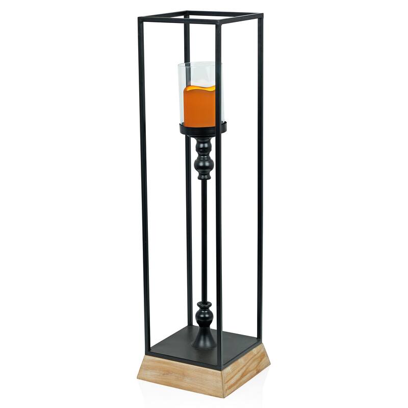 Metal and Glass Decorative Lantern with LED Candle- Large