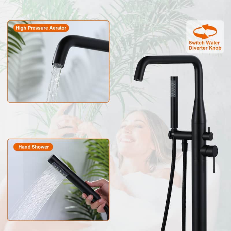 WOWOW Minimalist Freestanding Bathtub Faucet with Handheld Shower