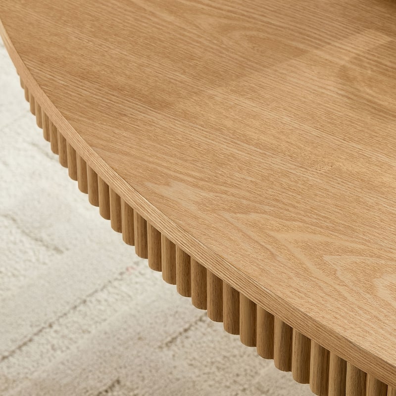 Ellipse Drum Accent Table Modern Oval Handcraft Coffee Table with Fluted Design and Sturdy Pedestal for Living Room