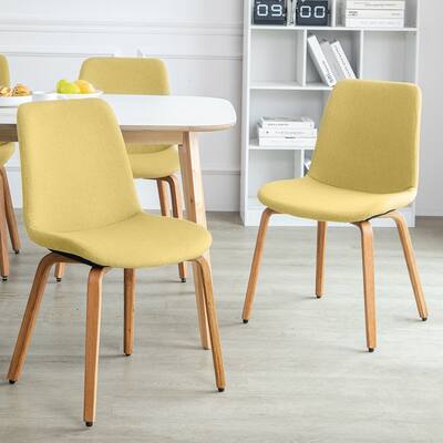 Modern Linen Upholstered Dining Side Chairs with Solid Bentwood Legs