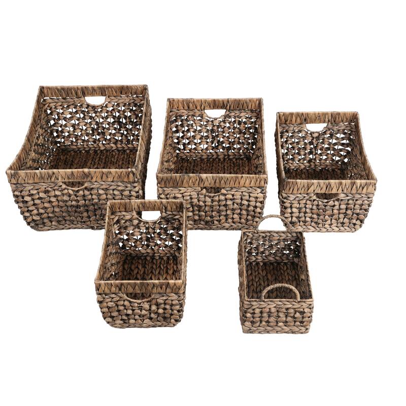 Aria Handwoven Water Hyacinth Nesting Storage Baskets with Handles (Set of 5)
