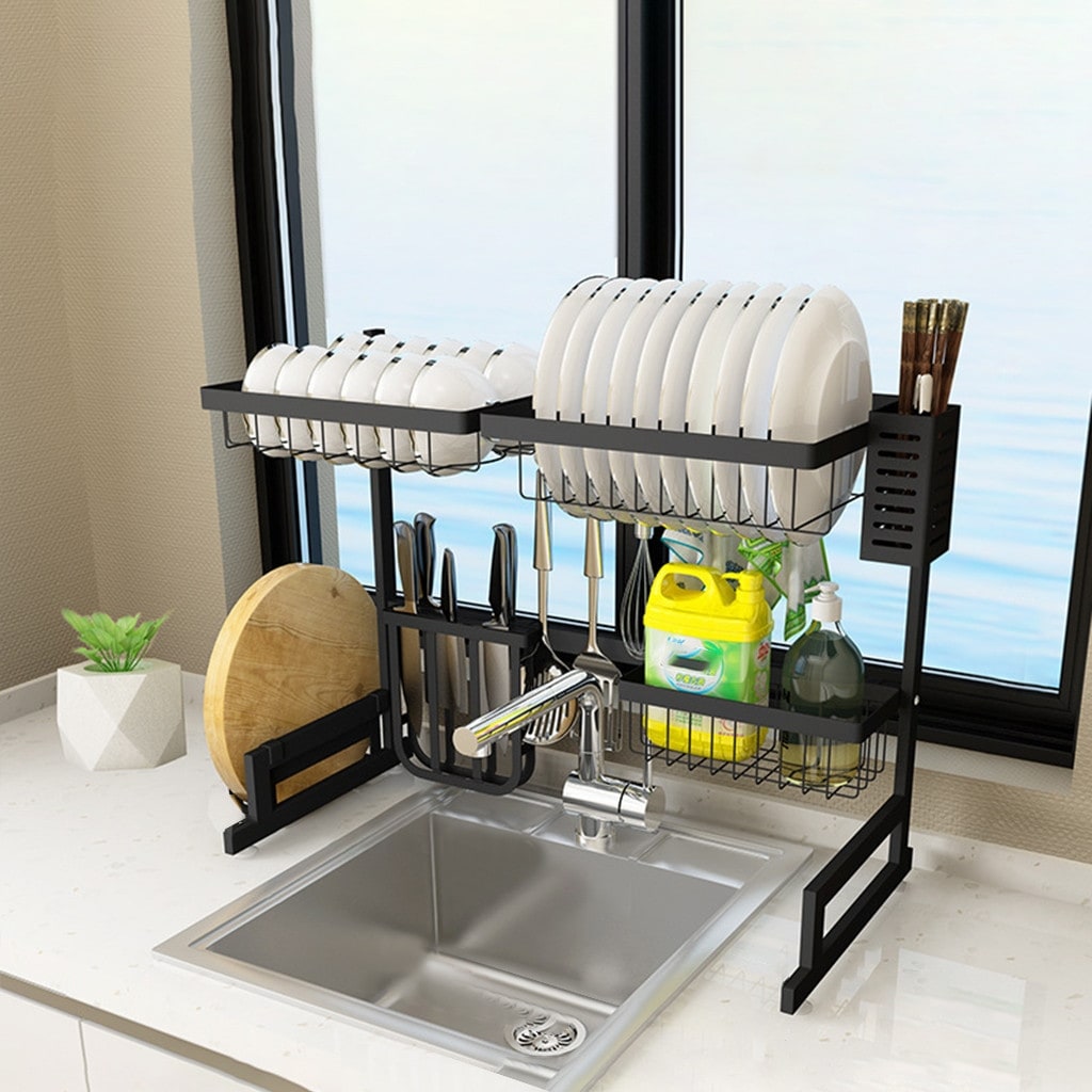 Aluminum Dish Drying Rack with Cutlery Holder, Silver - On Sale - Bed Bath  & Beyond - 35372365