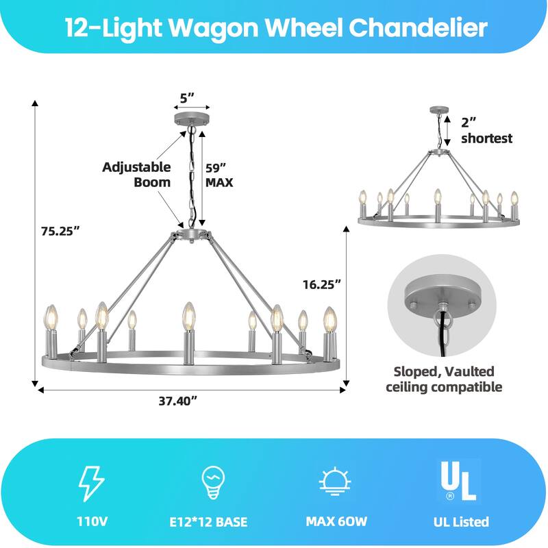6/12-Light Wagon Wheel Farmhouse Chandelier