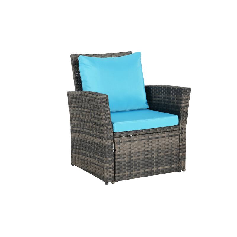 4-Piece Outdoor Patio Rattan Conversation Sofa Set with Tempered Glass Coffee Table