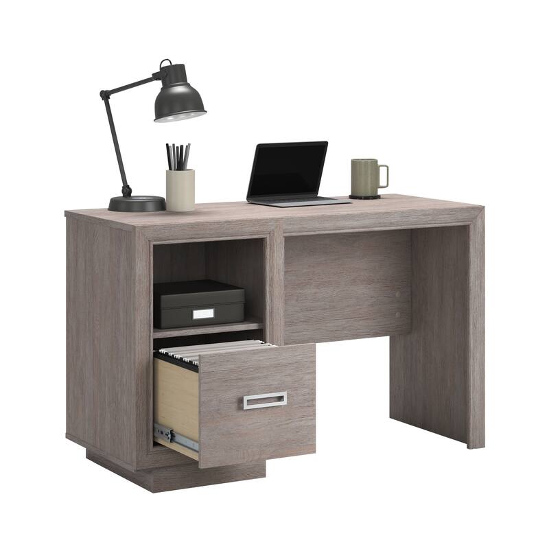 Wood Modern Desk with a File Drawer, Medium Gray