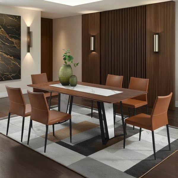slide 2 of 11, Tanya Contemporary 7-Piece Dining Set with Sintered Stone and Walnut-Finished Tabletop