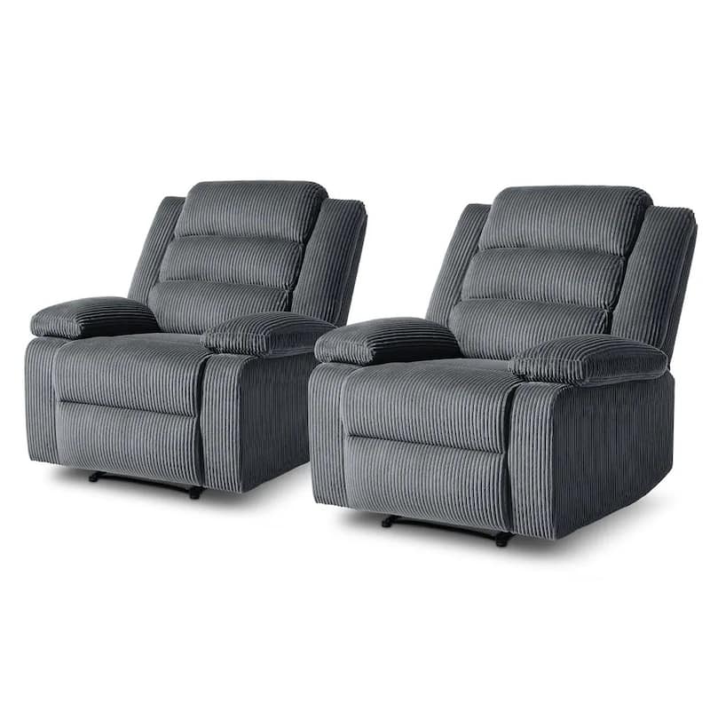 Modern Upholstered Recliner Chair with Adjustable Backrest - Corduroy Dark Gray 2 Set
