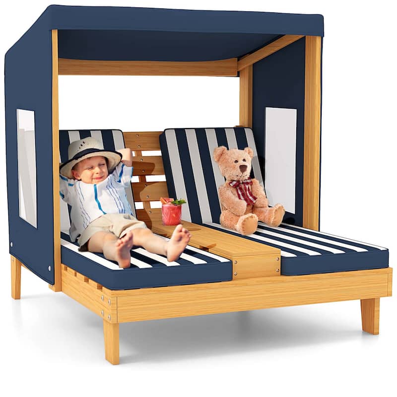 Costway Kids Double Chaise Lounge Patio Lounge Chair with Cup Holders