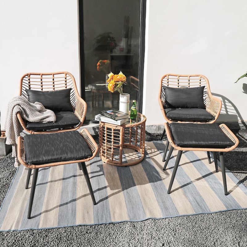 5-Piece Outdoor Wicker Cushioned Conversation Set