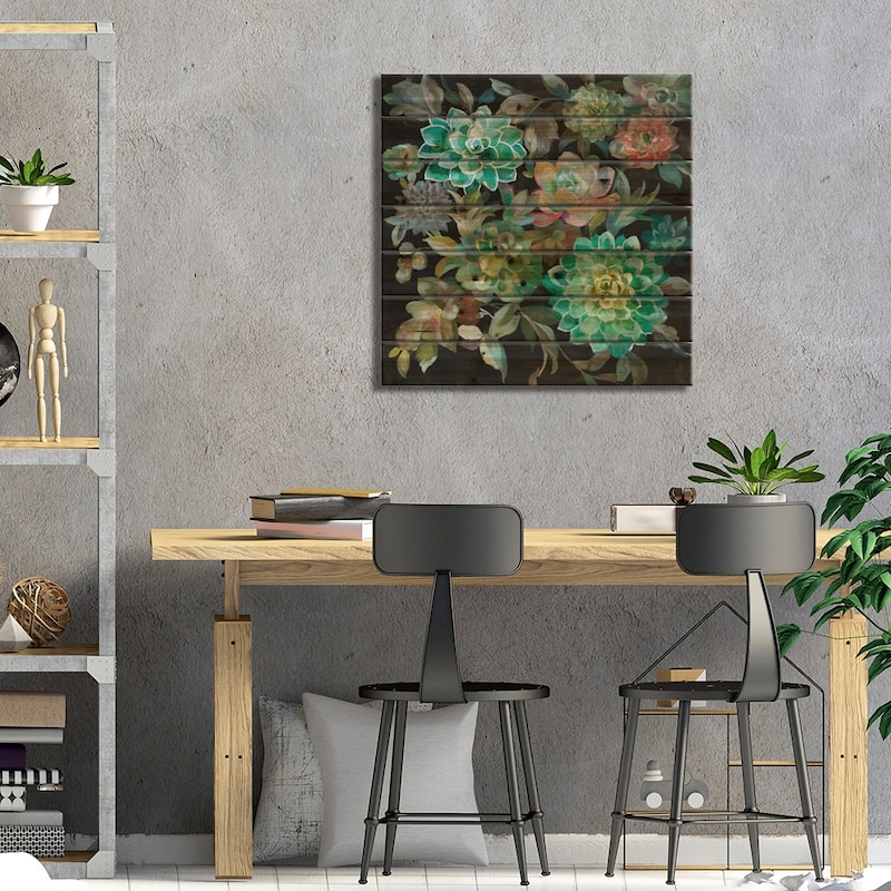 Floral Succulents Print On Wood by Danhui Nai - Multi-Color