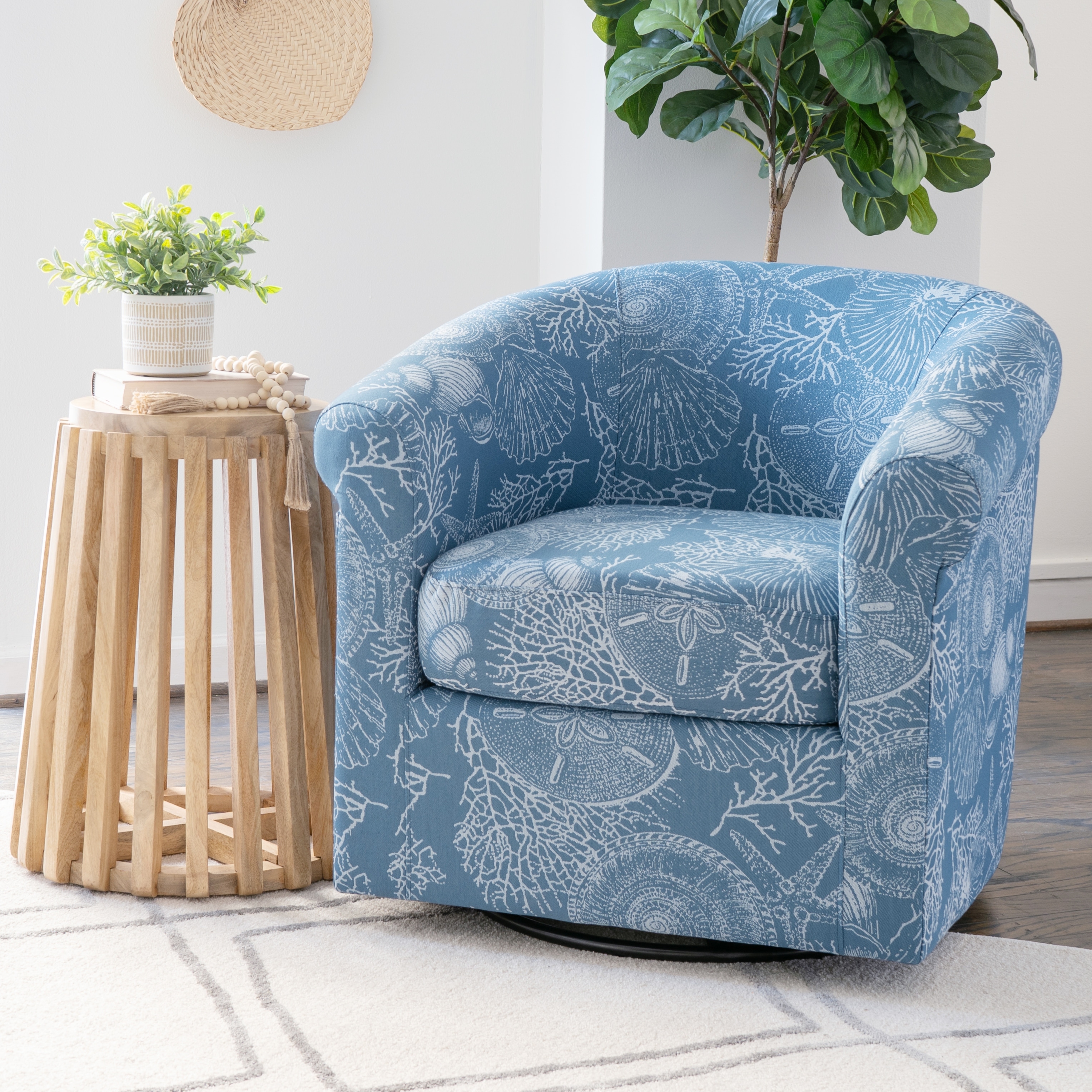 Linon Moriarty Coastal/Beach/Ocean Inspired Swivel Accent Arm Chair