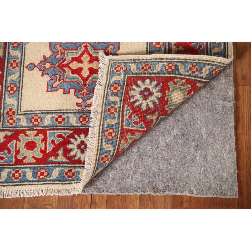 Geometric Grey Kazak Foyer Rug Hand-Knotted Wool Carpet - 2'6" x 3'11"