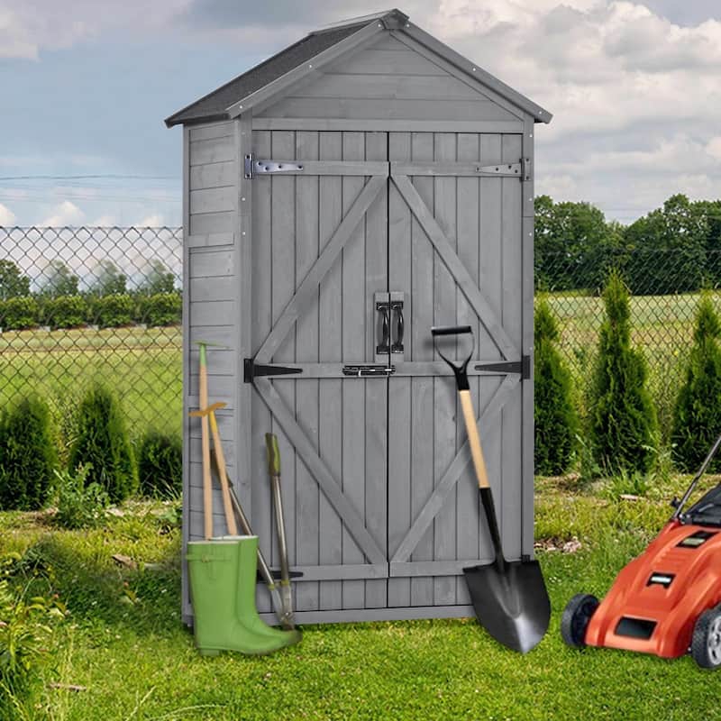 Outdoor Wood Lean-to Storage Tool Organizer Shed - Grey