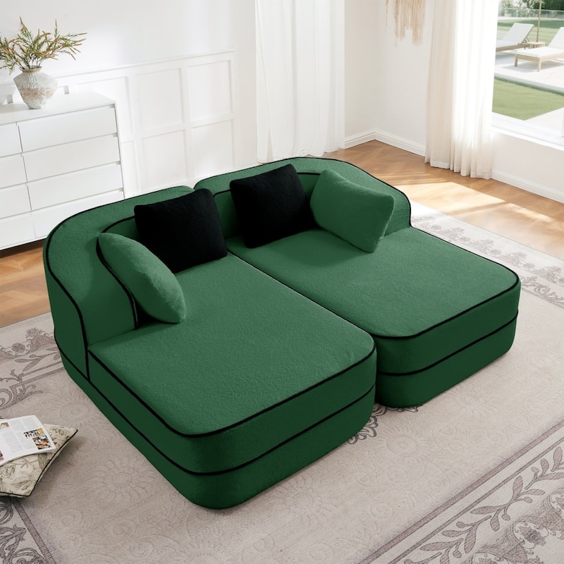 77.2" Symmetrical Fluffy Comfy Modular Sectional Sleeper Sofa with Double Chaises