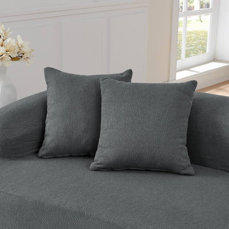 Curved Modular Sectional Sofa in Lamb's Wool Fabric, Modern Minimalist Style, Compressed (No Assembly Required)