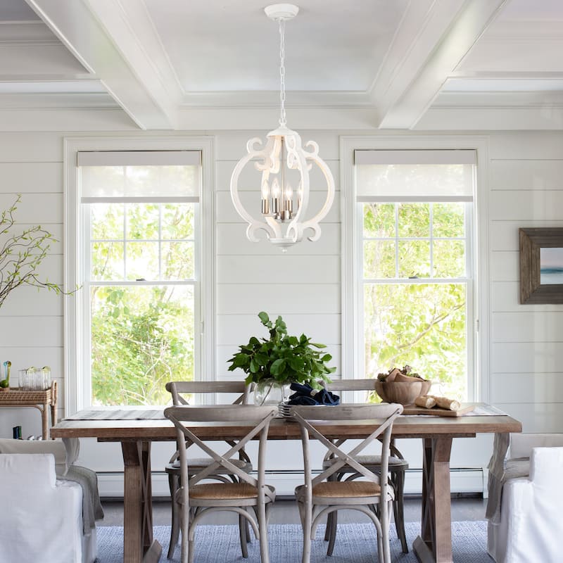 4-Light Antique Wood French Country Chandelier Vintage Pendant for Dining Room