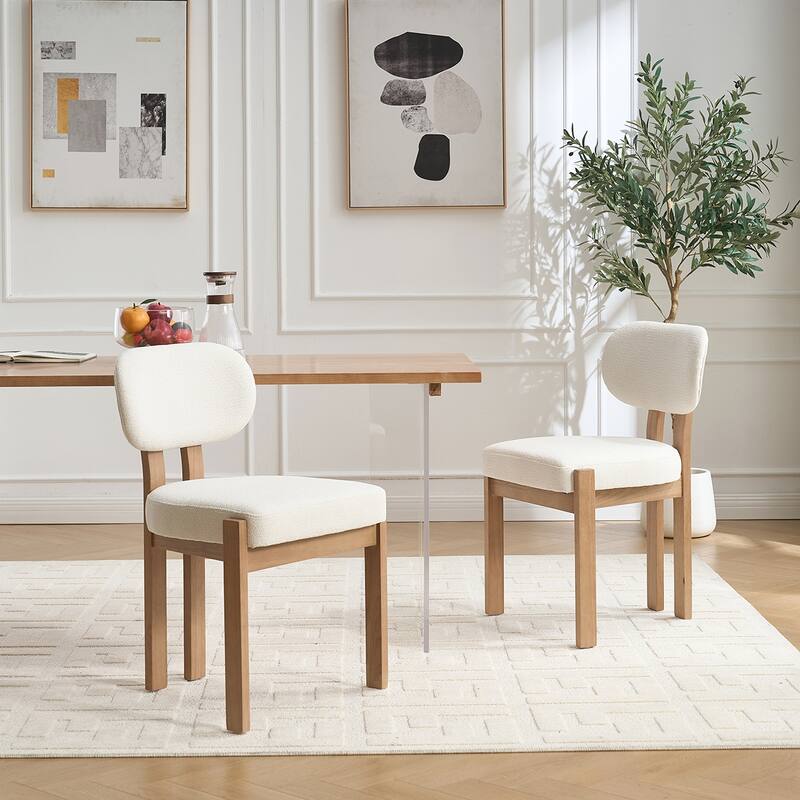 2PCS Wooden Fabric Dining Chair - Beige