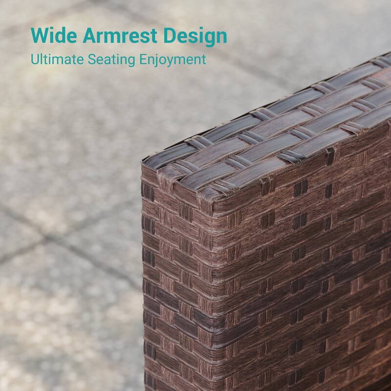 BONOSUKI 3Pcs Patio Swivel Rocking Sofa Set Brown Rattan w/Glass Table