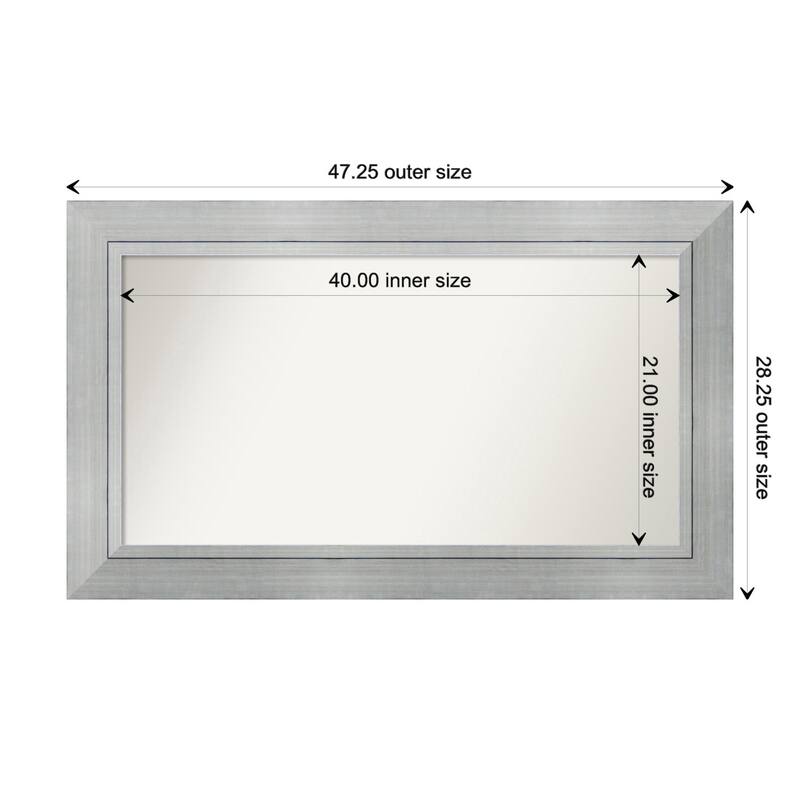 Romano Silver Framed Non-Beveled Custom Wall Mirror, Bathroom Vanity Mirror - Outer Size: 47.25 x 28.25