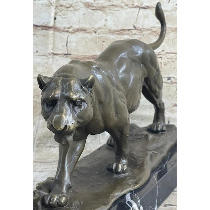 Panther Mountain Imitative Lion Big Imitative Cat Bronze Statue Sculpture Figure On Marble Base