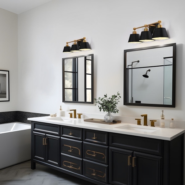 Modern Farmhouse Black Gold 3 Light Bathroom Vanity Lights Dimmable Wall Sconces On Sale Bed Bath Beyond 34114284