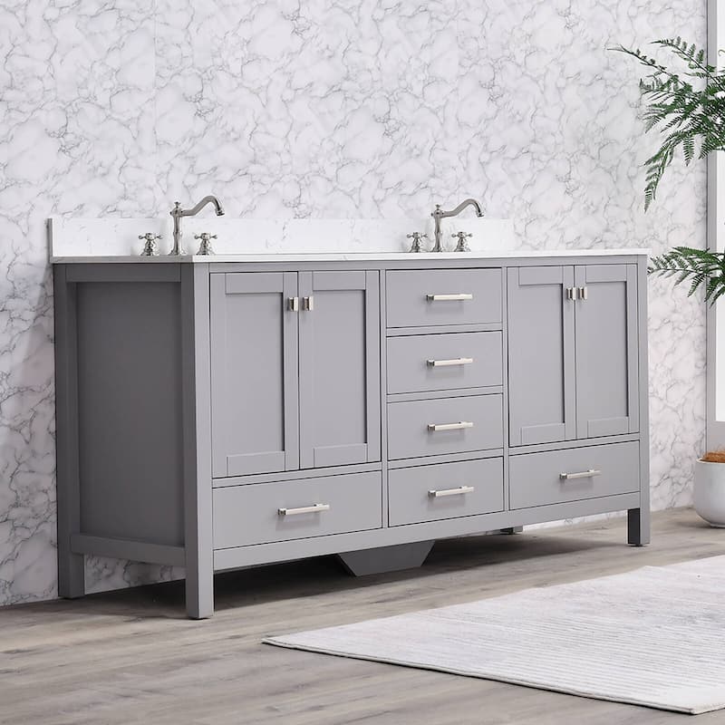 Prismosaic 72 in. Lunar Gray Vanity with Countertop & Splash,Double Sinks