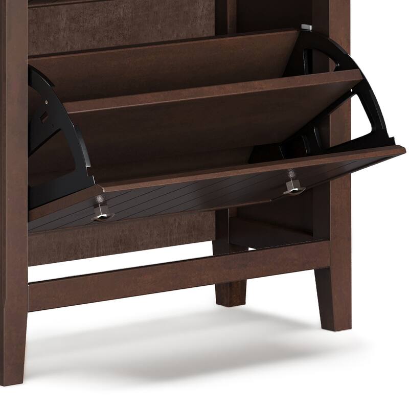 WYNDENHALL Normandy SOLID WOOD 32" Wide Transitional Entryway Shoe Storage Cabinet in Brunette Brown - 12" D x 31.5" W x 43" H