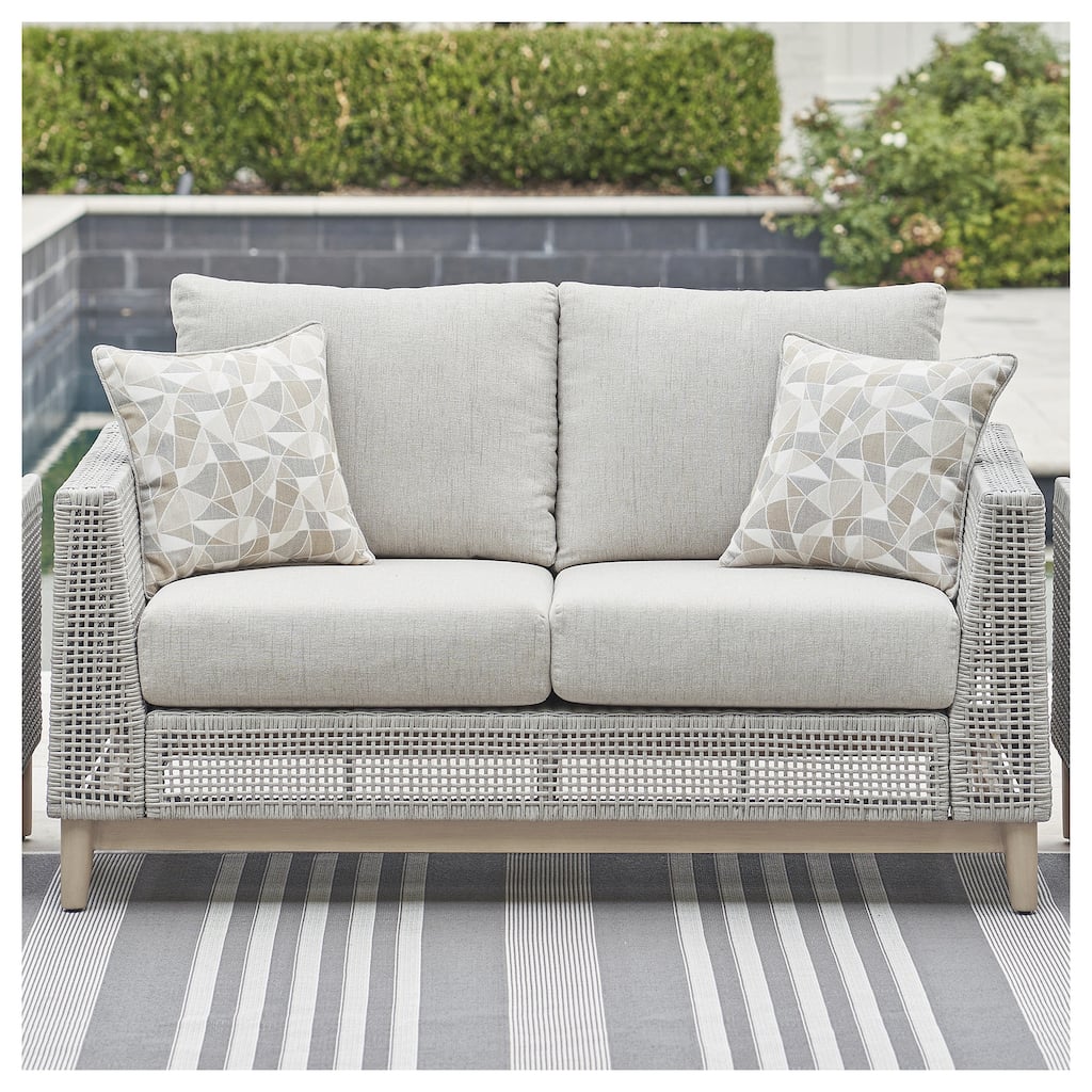 Signature Design by Ashley Seton Creek Gray Outdoor Loveseat with Cushion - 58.5" W x 36.25" D x 35.88" H
