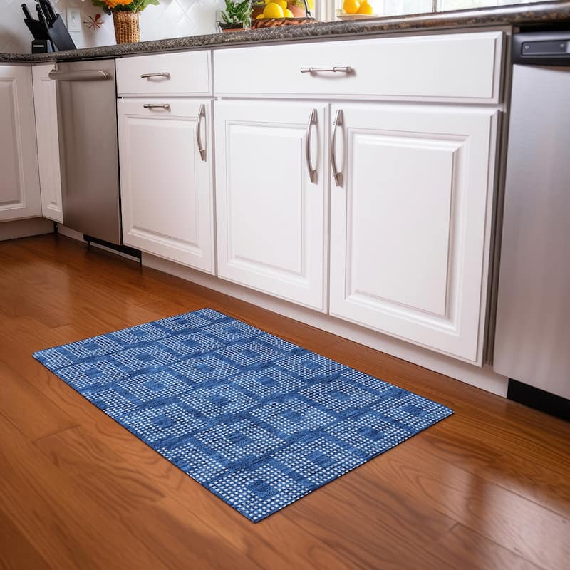 Premium Washable Super Soft Modern Houndstooth Mayfield Rug - Blue - 1'8" x 2'6"