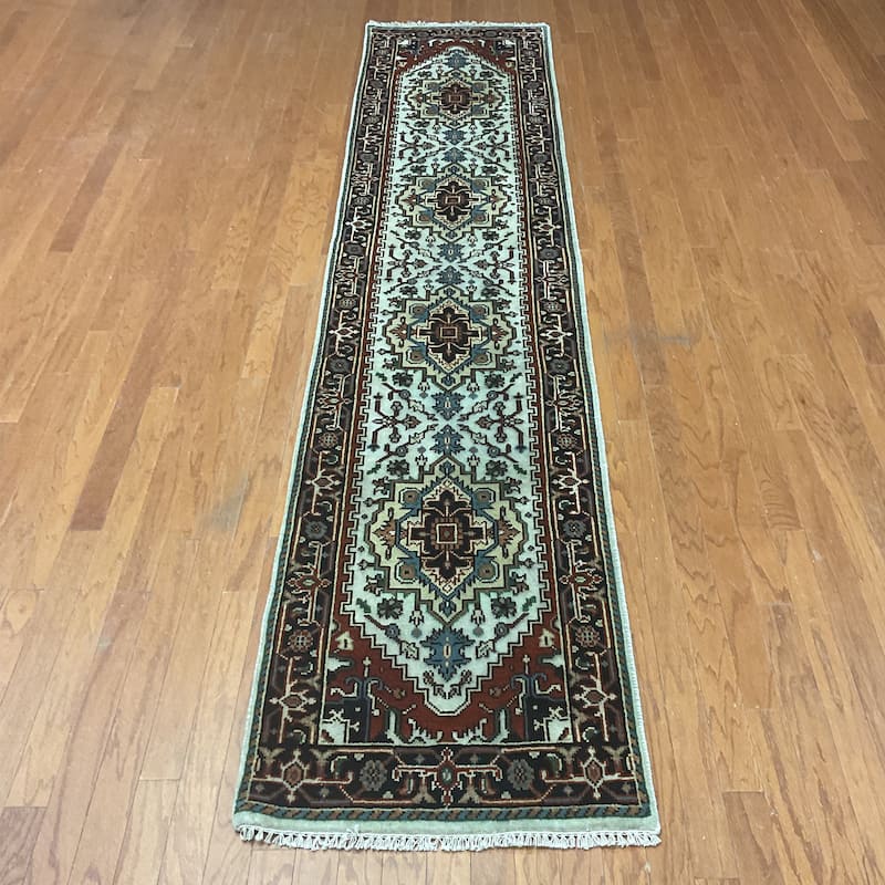 HERAT ORIENTAL Handmade Indo Serapi Wool Runner - 2'6" x 12' - Ivory/Black