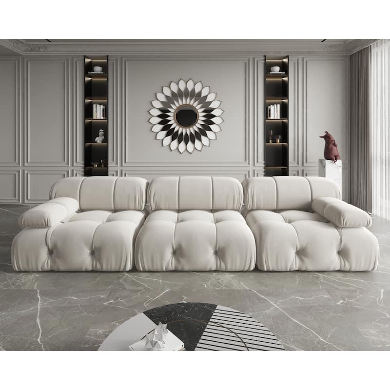 Velvet 3-seater Reversible Modular Sofa - Beige