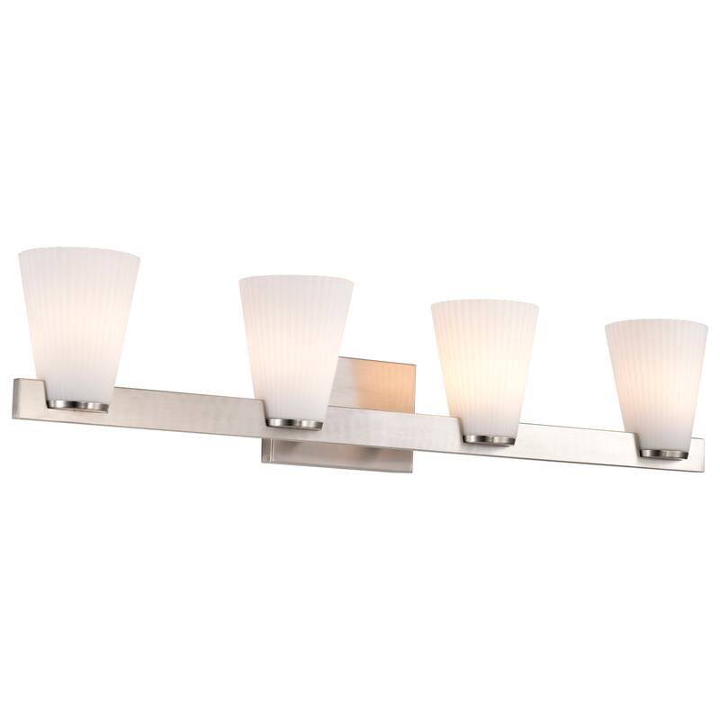 Royale 4 Light Vanity Brushed Nickel Finish Ribbed White Glass - Brushed Nickel