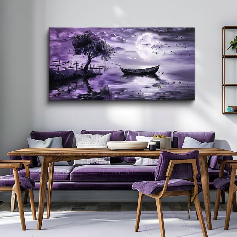 Modern Purple Lake View Wall Pictures Artwork