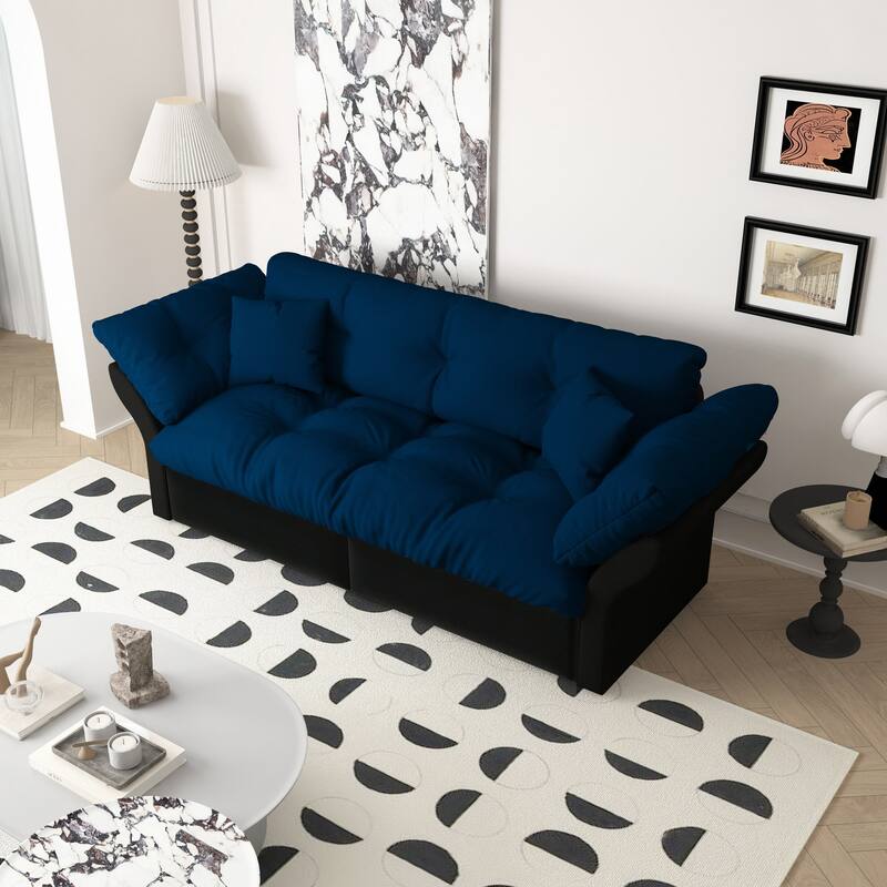 3-in-1 Convertible Tufted Loveseat with 2 Soft Pillows,Multi-Functional Sleeper
