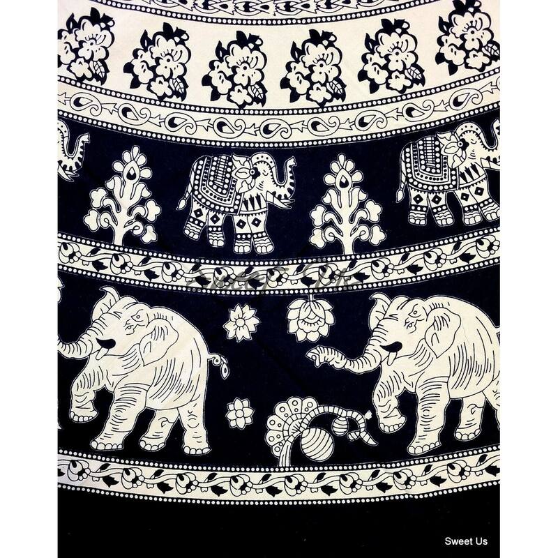 Cotton Palatial Elephant Floral Tablecloth Round